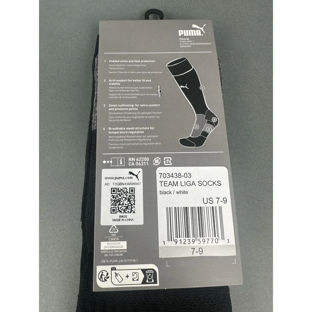 Puma Team Liga Football Soccer Socks Black/White Men's Size 3 L (US 7-9) NEW